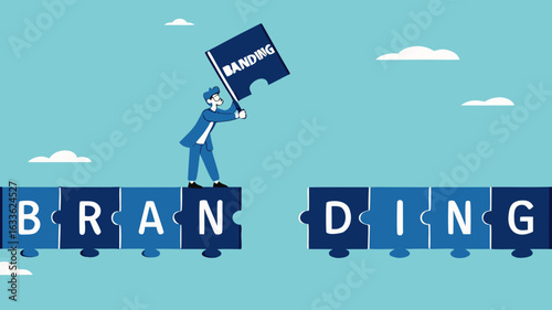 personal branding, marketing strategy by introducing the identity or characteristics of a product or service, individual brand strategy, build a personal brand, businessman completing puzzle