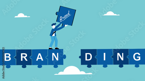personal branding, marketing strategy by introducing the identity or characteristics of a product or service, individual brand strategy, build a personal brand, businessman completing puzzle