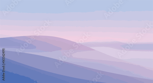 Serene landscape of gentle hills in pastel blues and purples
