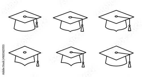 Graduation caps line art illustrations