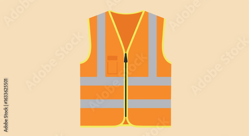 Orange safety vest with reflective stripes against pale background