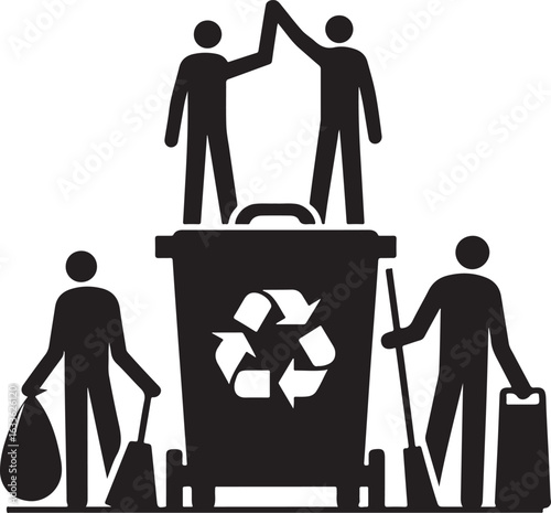 Silhouette Collection of Garbage Men Performing Waste Management Tasks