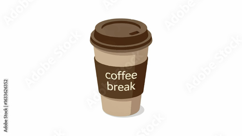 Digital illustration of a disposable coffee cup with a brown lid on a white background