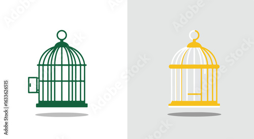Two bird cages in contrasting colors, a classic style
