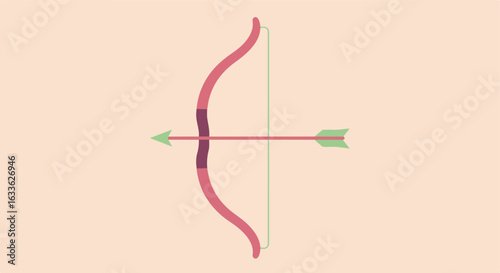 Bow and arrow illustration, aiming left, against a beige background