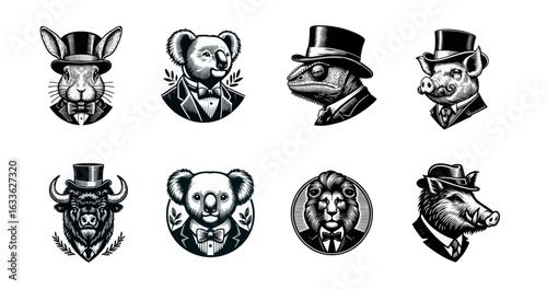 Animal Characters in Formal Wear Line Art