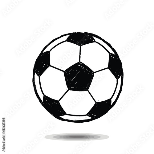 Handdrawn black and white soccer ball with shadow.
