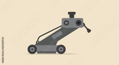 Gray vehicle jack with wheels on a beige background