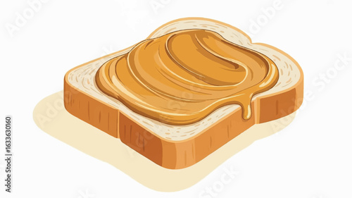 Delicious slice of white bread with creamy peanut butter spread on top