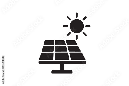 Solar panel energy silhouette vector art illustration on white background