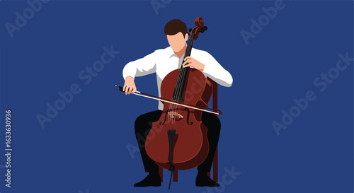 Man playing cello, seated with a bow