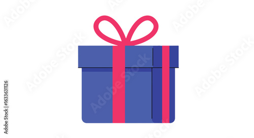 Blue box gift with a pink ribbon and bow