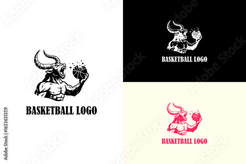 vector illustration of roaring bull gripping a shattered basketball, logo for basketball players, basketball league, professional basketball, athletic, basketball club, sports, and more
