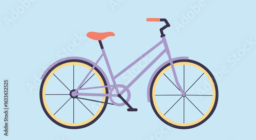 Pastel-toned bicycle with peach seat and handlebar grips on a light blue background