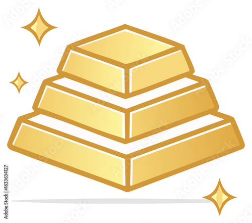 Stacked golden ingots forming a pyramid with glittering light effects