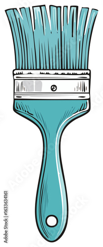 Cartoon illustration of a teal blue paintbrush for art and home improvement