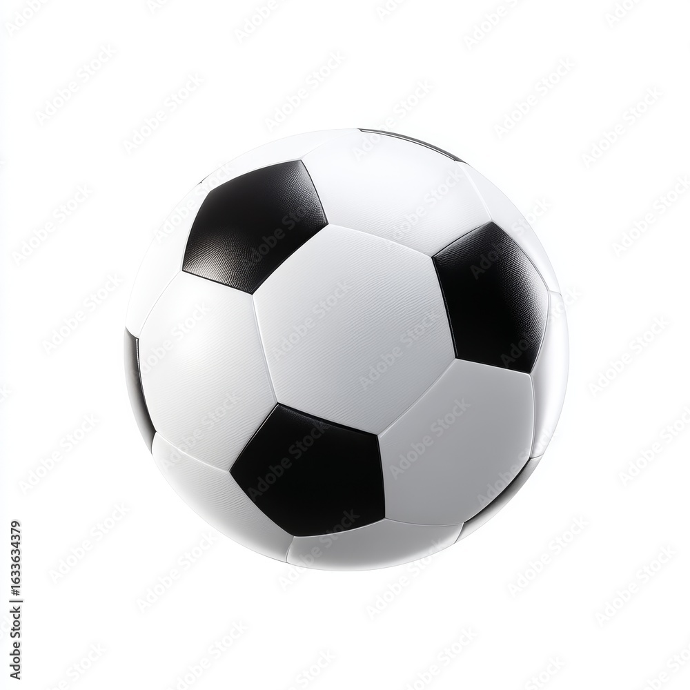 Fototapeta premium This image depicts a classic black and white soccer ball. It features a traditional design, showcasing its hexagonal panels. Ideal for sports themes or soccer-related content. AI