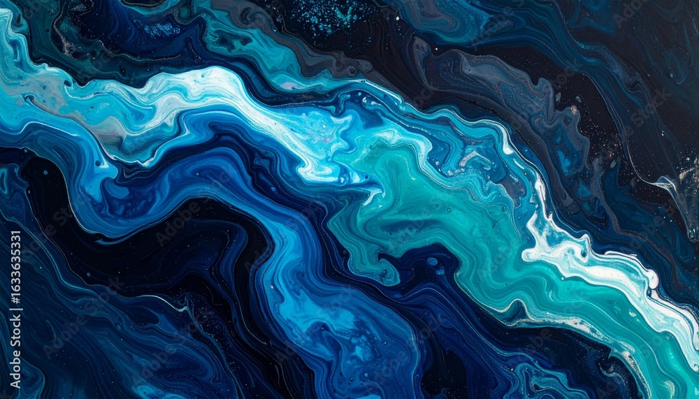 Fototapeta premium Mesmerizing Abstract Fluid Art: Deep Blue, Turquoise, and White Swirls