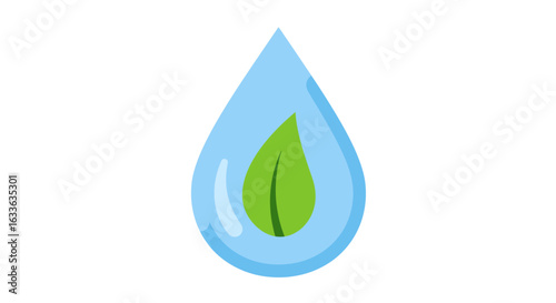 Water Droplet Encasing Green Leaf Vector Icon