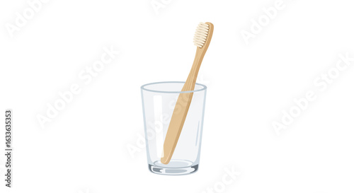 Bamboo Toothbrush in Glass Tumbler on White
