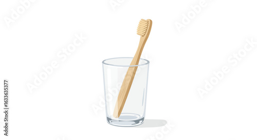 Bamboo Toothbrush in Glass Tumbler on White