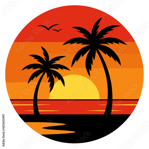 Tropical sunset palm trees