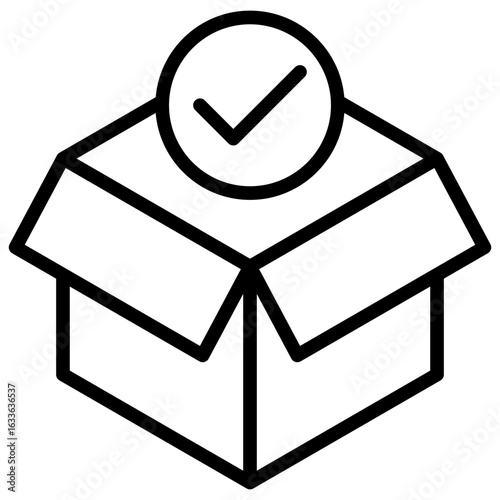 Verified Product Outline Icon Design Vector - box with checkmark, indicating verified package, certified delivery, or approved product