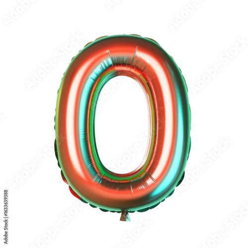 red green christmas color style metallic 0 alphabet letter balloon Realistic 3D on white background.