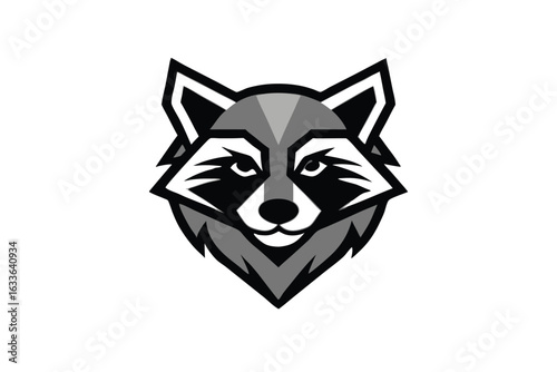 Focused raccoon gazes directly at viewer with a determined expression, rendered in grayscale tones