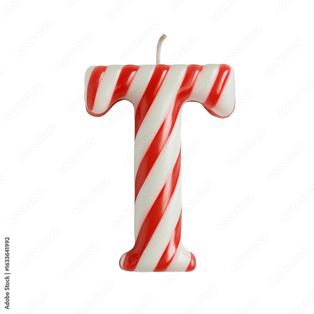 Obraz premium alphabet red white letter T candle birthday alphabet luxury texture on white background