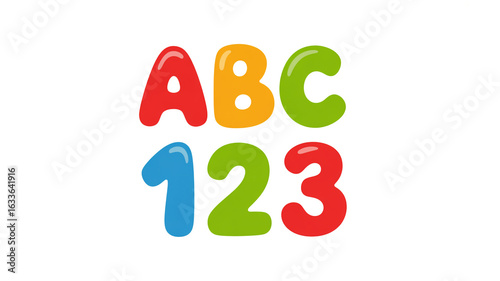 Colorful abc and 123 letters isolated on white background, perfect for educational resources, childrens books, and playful designs