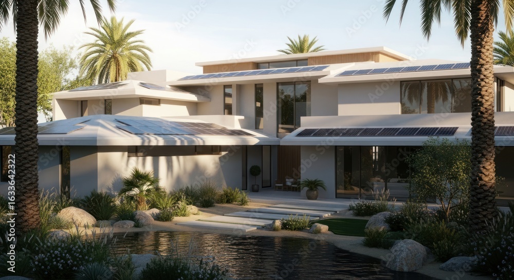 Fototapeta premium Architectural marvel showcasing a modern house with sustainable solar panel design