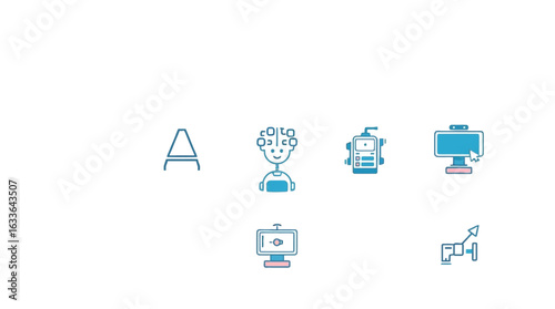 Collection of simple line art icons representing futuristic technology and concepts.