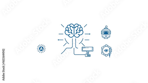 Brain-computer interface concept; neural network connecting to robotic devices and sensors.