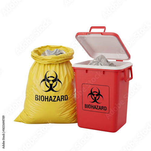 Biohazard Waste Disposal:  Safe Handling of Infectious Materials -  Medical & Clinical Containers Isolated on Transparent Background