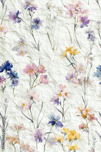 Watercolor Floral Seamless Pattern: Pastel Blossoms on Textured Background