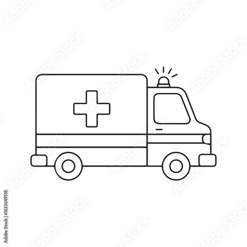 Simple Line Art Ambulance Illustration Emergency Medical Vehicle Detailed Outline Design Graphic