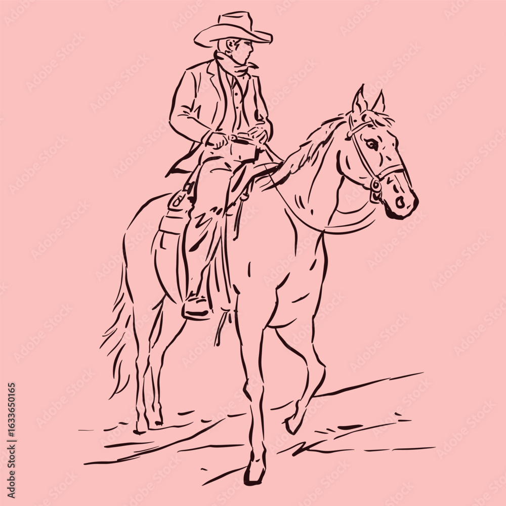 Fototapeta premium cowboy riding horse vector for illustration decoration card
