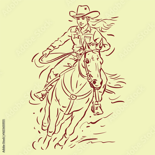 cowgirl on a running horse vector for illustration card decoration