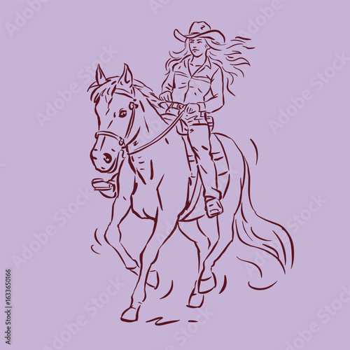 cowgirl riding a running horse vector for illustration card decoration