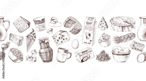 Seamless border with dairy products