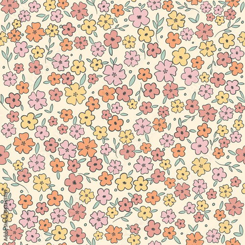 Wallpaper Mural Seamless pattern of tiny yellow and pink flowers Torontodigital.ca