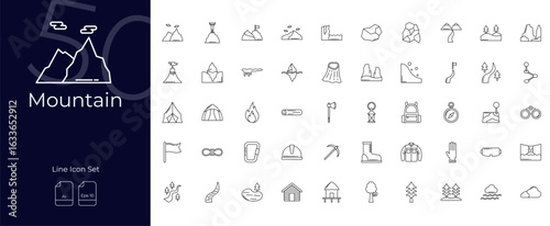 Mountain Line Editable Icons set. Vector illustration in modern thin line style of Mountain icons: terrain, mountain range, world, etc
