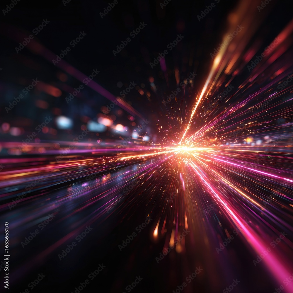 Obraz premium Blurry night city lights streaking outward