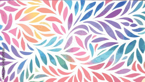 Watercolor floral pattern with pastel leaves in shades of pink blue and purple on a white background