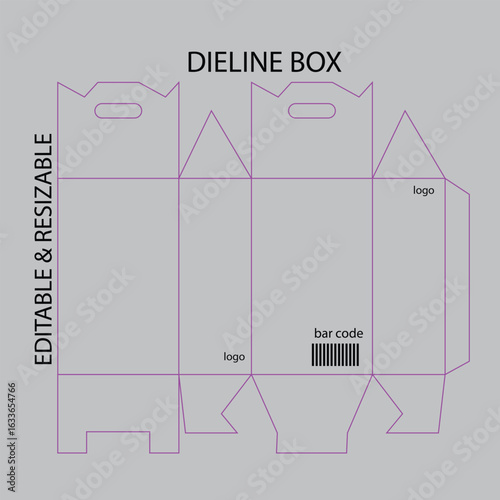 Box template with handle and barcode dieline packaging