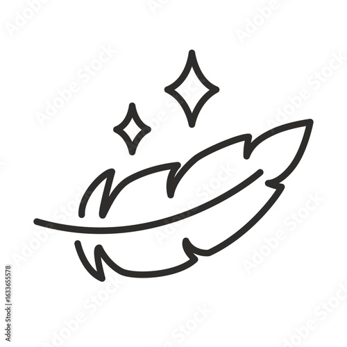 feather icon, logo, hypoallergenic product concept, feather filler, material comfort structure, linear vector illustration eps10