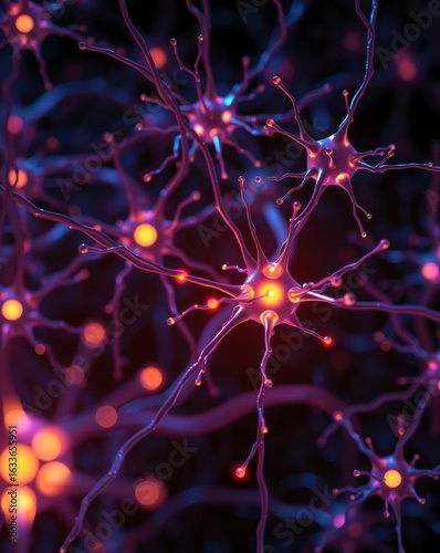 Neural Network Activity with Glowing Brain Connections, High-Resolution Concept Art	