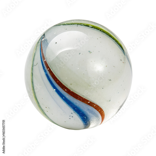 Glass marbles ball on white background.