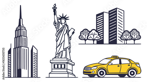 new york city usa collection of icons and graphic